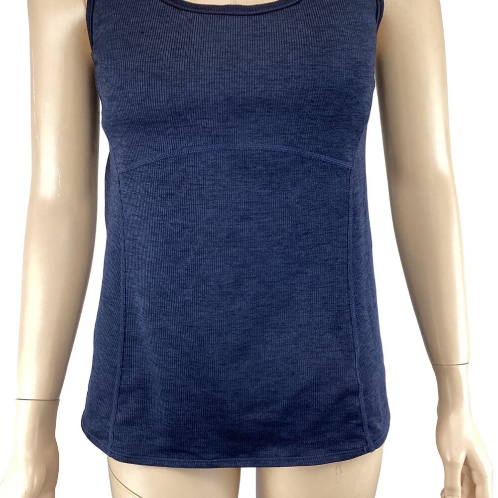 PrAna Tank Top Medium Navy Blue Athletic Yoga Cut Out‎ Back Stretch Yoga - Picture 5 of 6